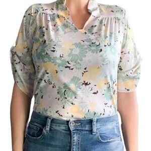 Vintage 1960’s Cottagecore Pastel Floral Boho Peasant Top/Blouse